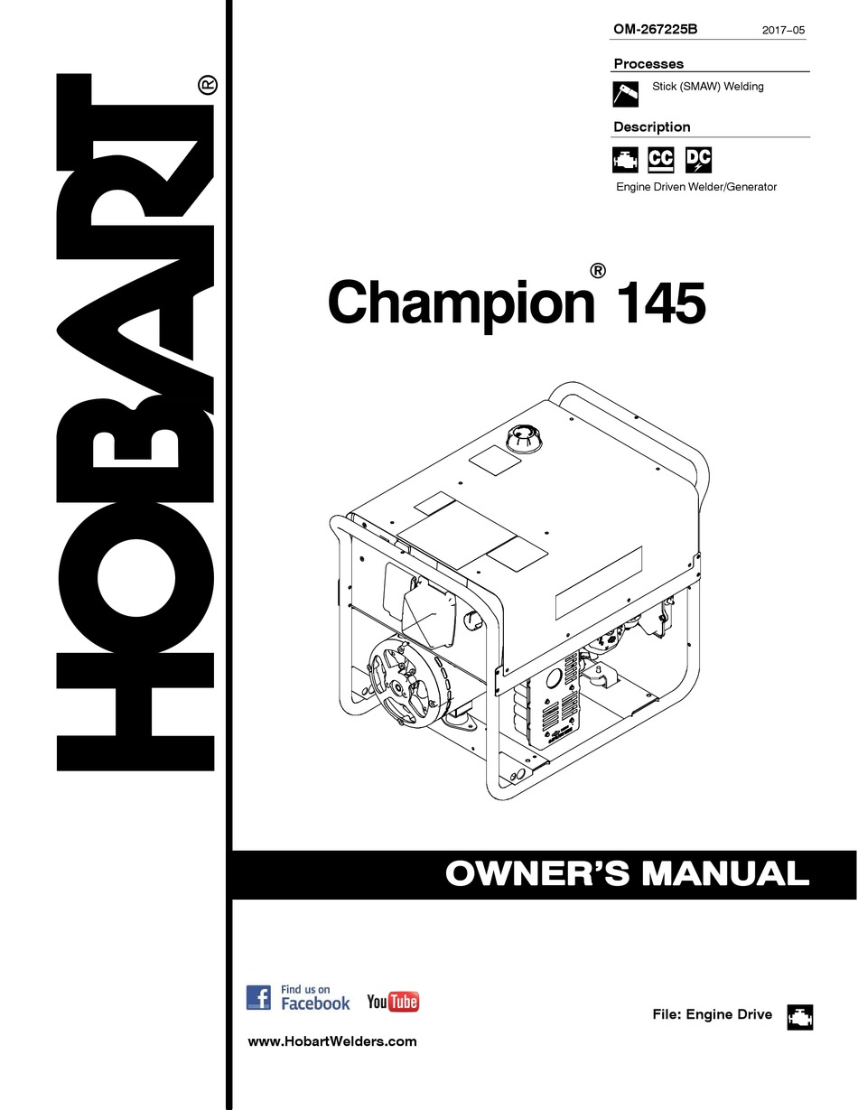 HOBART WELDING PRODUCTS CHAMPION 145 OWNER'S MANUAL Pdf Download ...