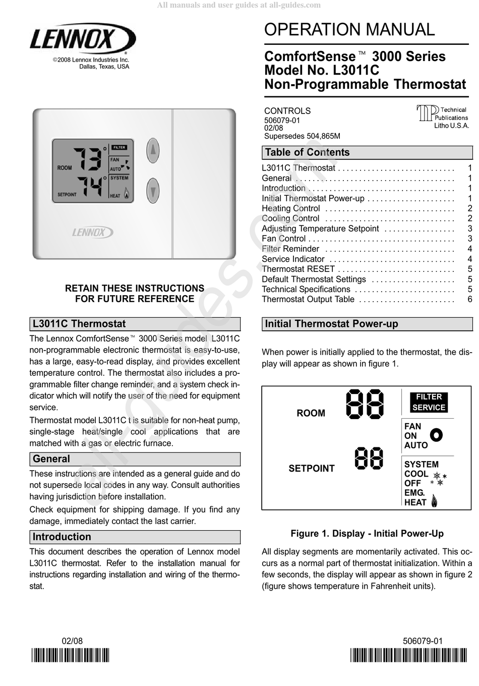 Lennox Comfortsense 3000 Series Operation Manual Pdf Download Manualslib