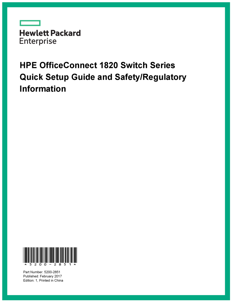 HPE OFFICECONNECT 1820 SERIES QUICK SETUP MANUAL AND SAFETY INFORMATION