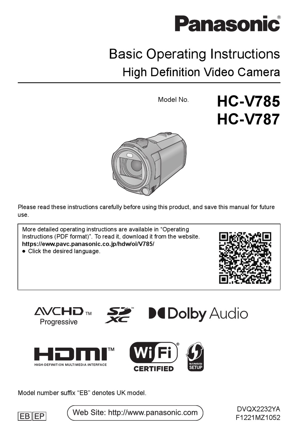 PANASONIC HC-V785 BASIC OPERATING INSTRUCTIONS MANUAL Pdf Download ...