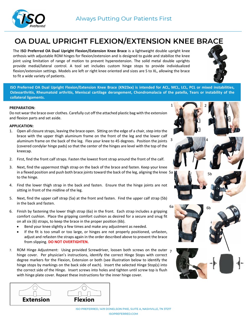 ISO PREFERRED OA DUAL UPRIGHT FLEXION/EXTENSION KNEE BRACE INSTRUCTIONS