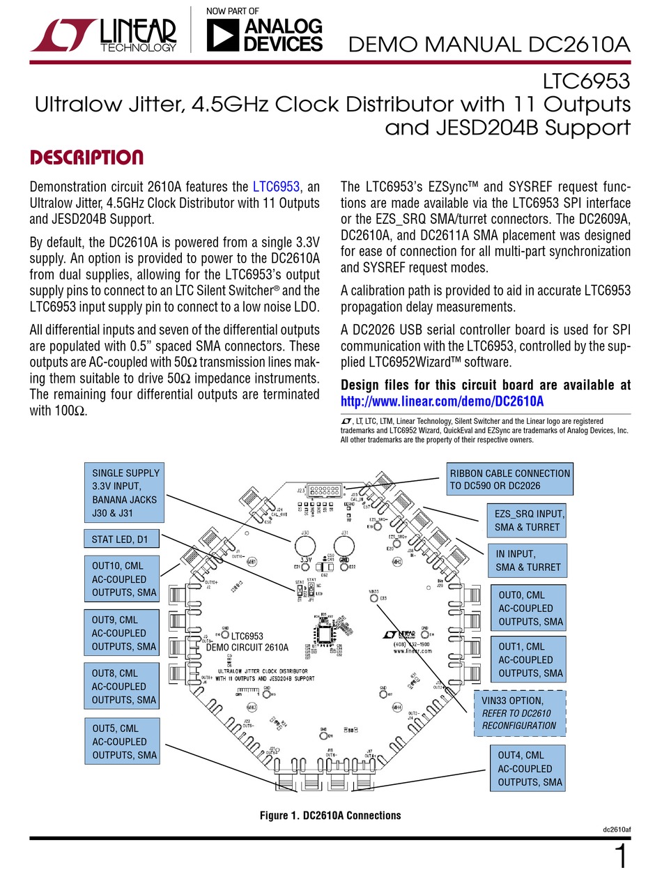 ANALOG DEVICES LINEAR TECHNOLOGY LTC6953 DEMO MANUAL Pdf Download ...