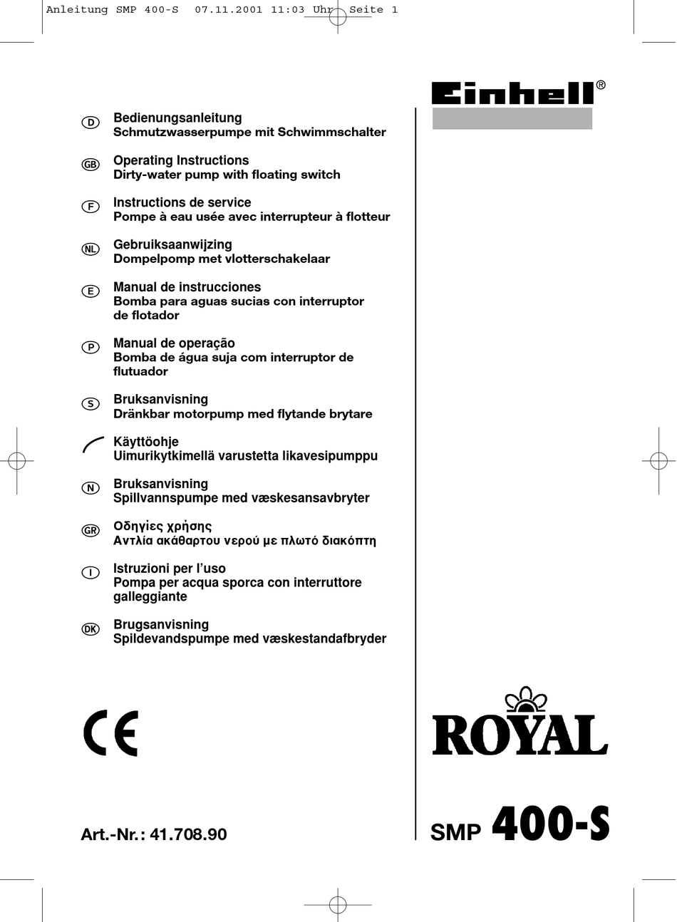 EINHELL ROYAL SMP 400-S OPERATING INSTRUCTIONS MANUAL Pdf Download ...