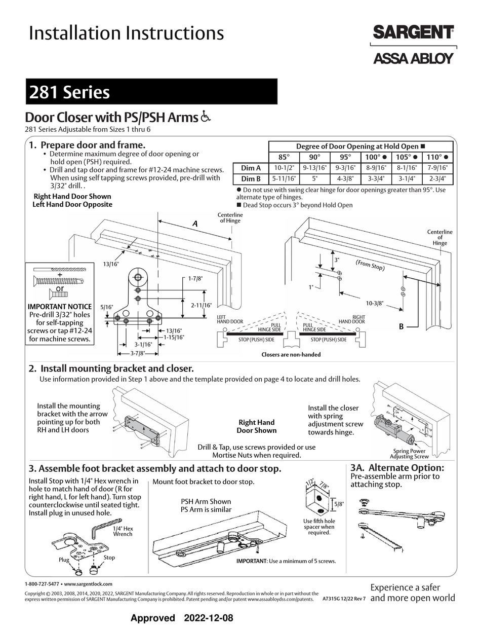 ASSA ABLOY SARGENT 281 SERIES INSTALLATION INSTRUCTIONS Pdf Download ...