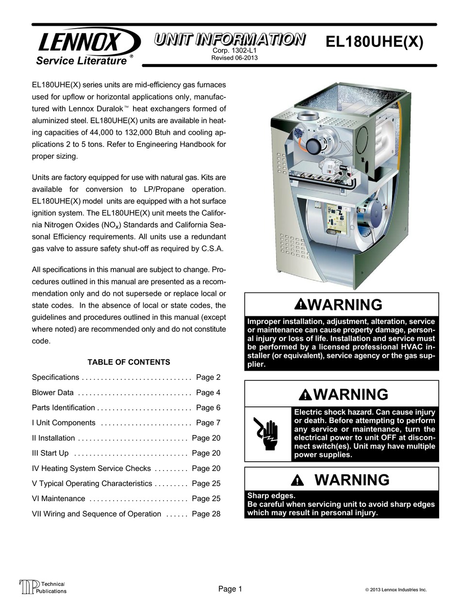 LENNOX EL180UHE SERIES MANUAL Pdf Download | ManualsLib