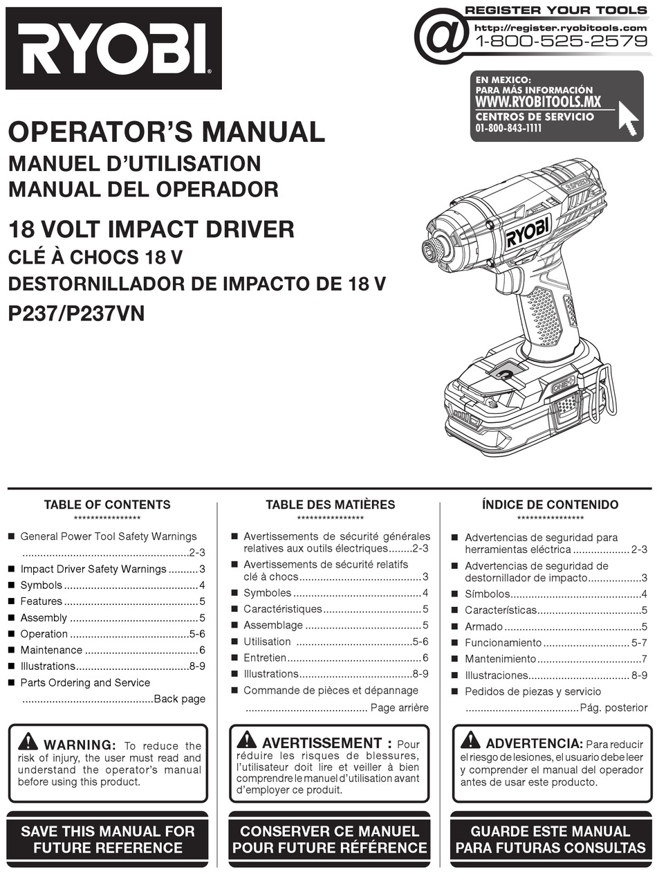 RYOBI P237VN OPERATOR'S MANUAL Pdf Download | ManualsLib