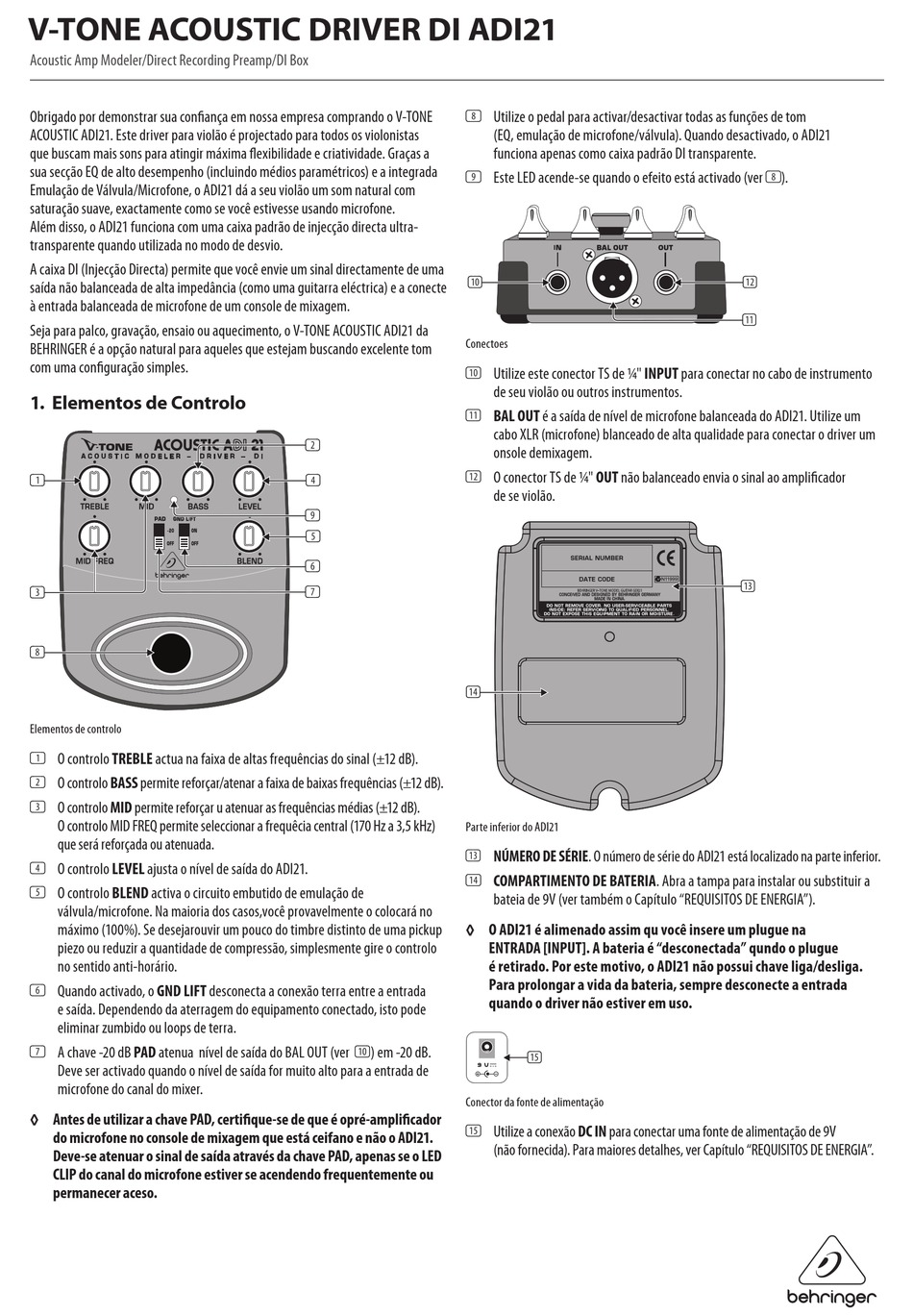 BEHRINGER V-TONE ACOUSTIC ADI 21 MANUAL Pdf Download | ManualsLib