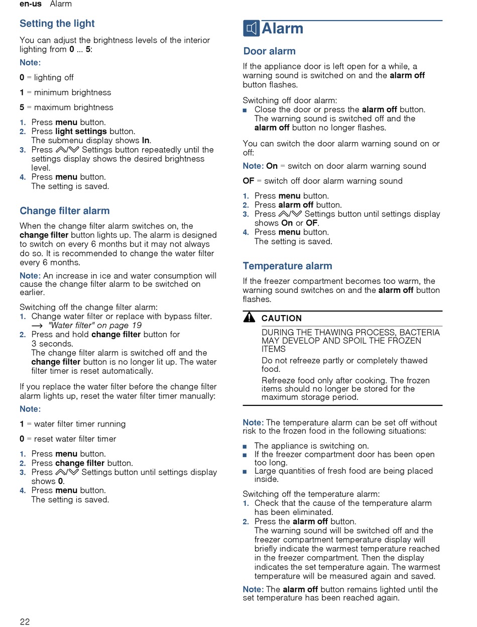 Setting The Light Change Filter Alarm Alarm Door Alarm Bosch