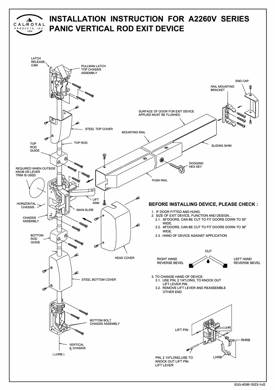 CAL-ROYAL A2260V SERIES INSTALLATION INSTRUCTION Pdf Download | ManualsLib