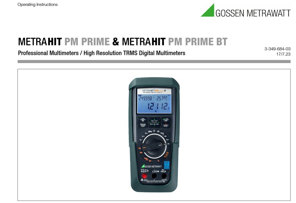 GOSSEN METRAWATT METRAHIT PM PRIME OPERATING INSTRUCTIONS MANUAL Pdf ...