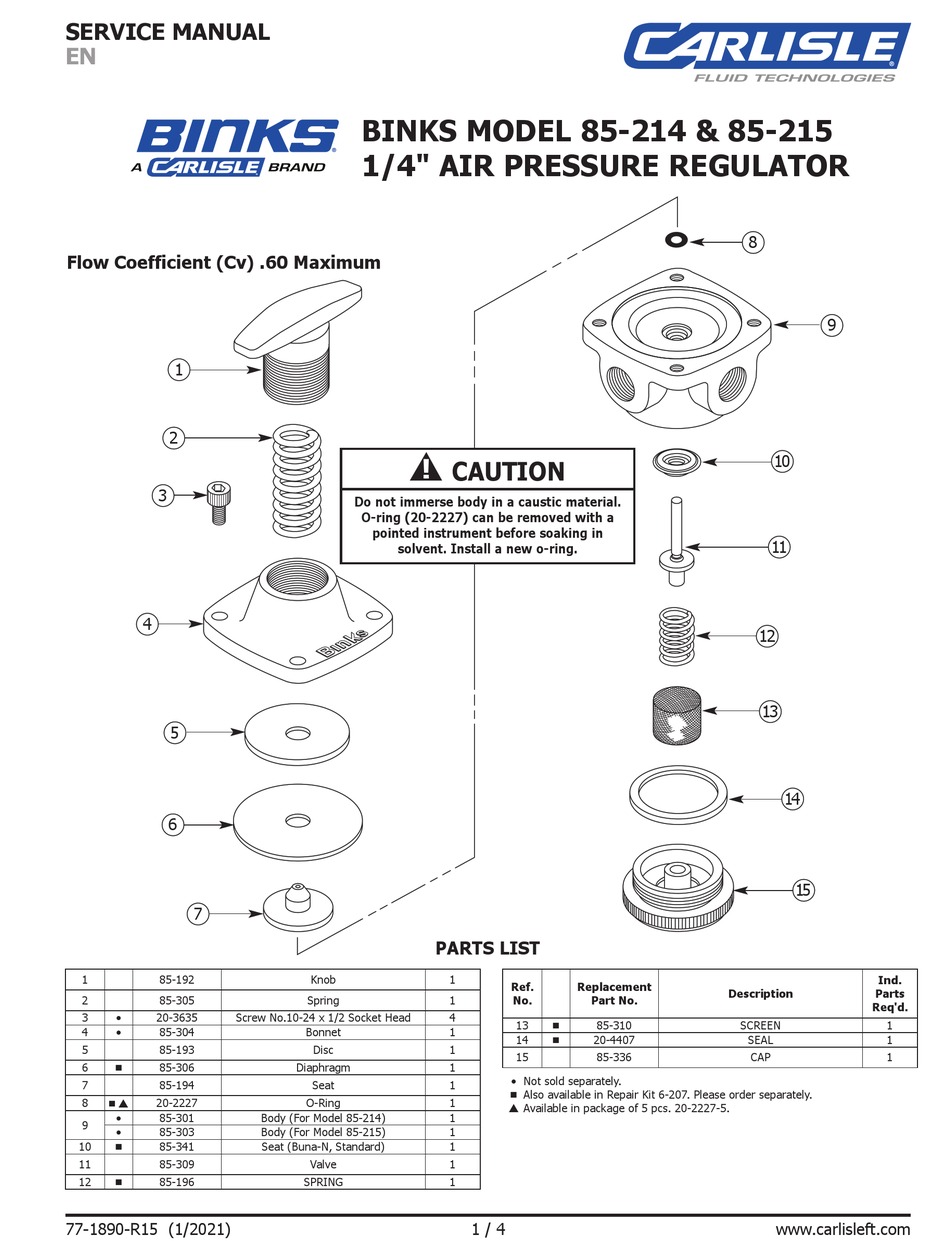 CARLISLE BINKS 85-214 SERVICE MANUAL Pdf Download | ManualsLib