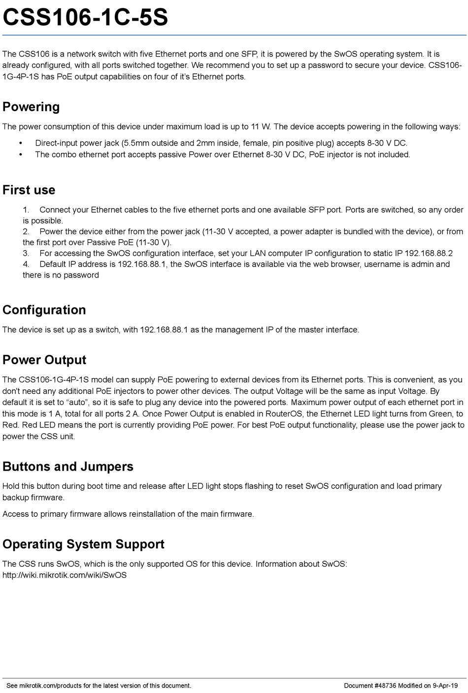 MIKROTIK CSS106-1C-5S QUICK START MANUAL Pdf Download | ManualsLib