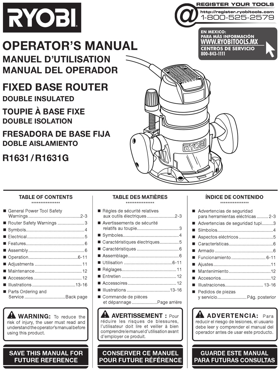 RYOBI R1631 OPERATOR