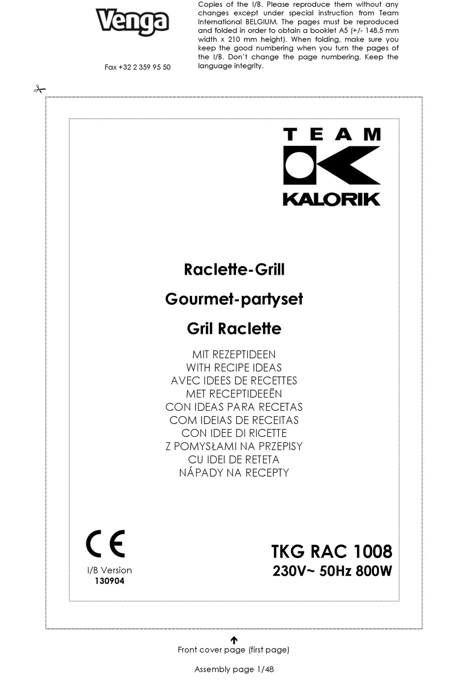 Team Kalorik Tkg Rac Operating Instructions Manual Pdf Download Manualslib