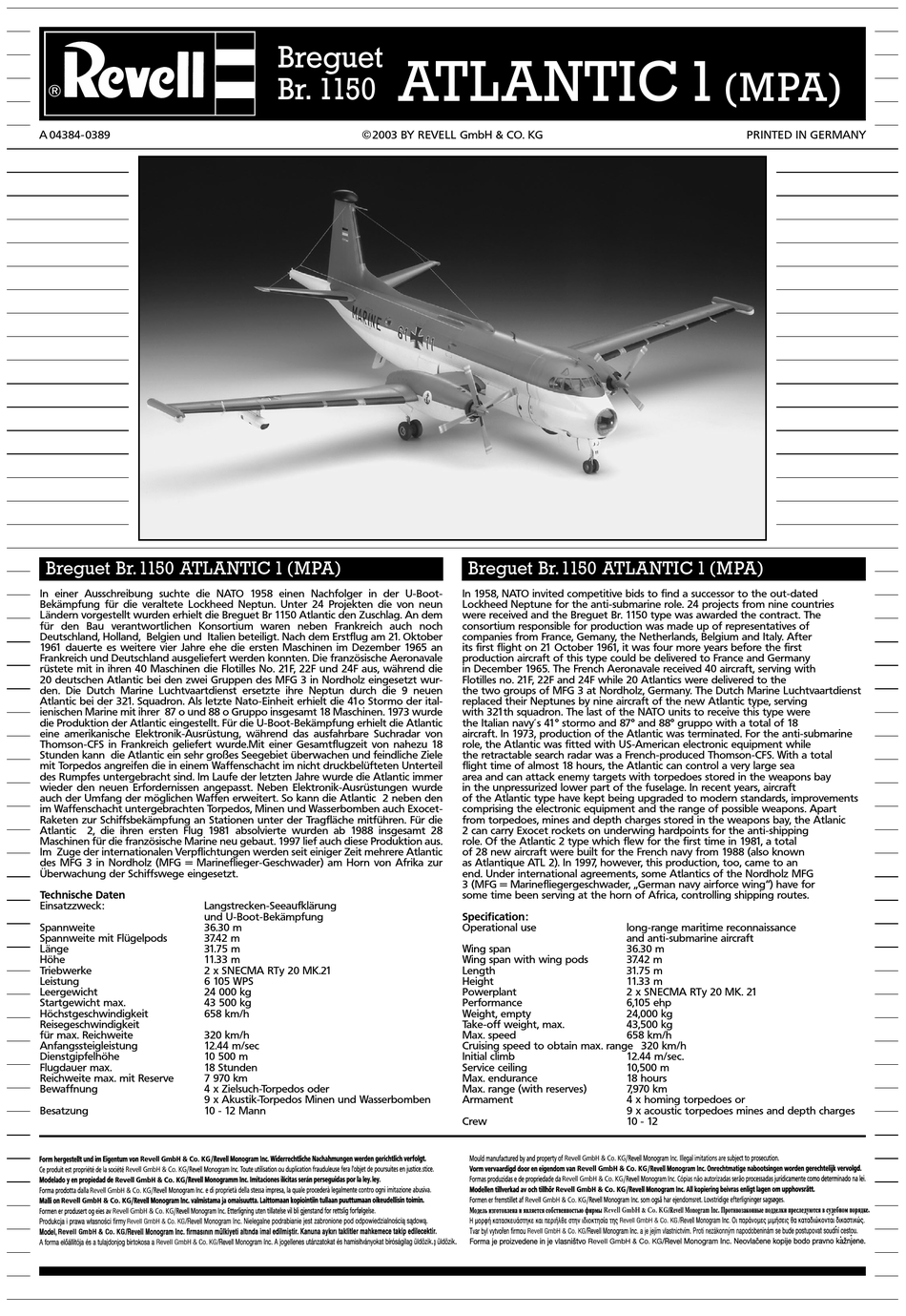 REVELL BREGUET BR. 1150 ATLANTIC 1 (MPA) MANUAL Pdf Download | ManualsLib