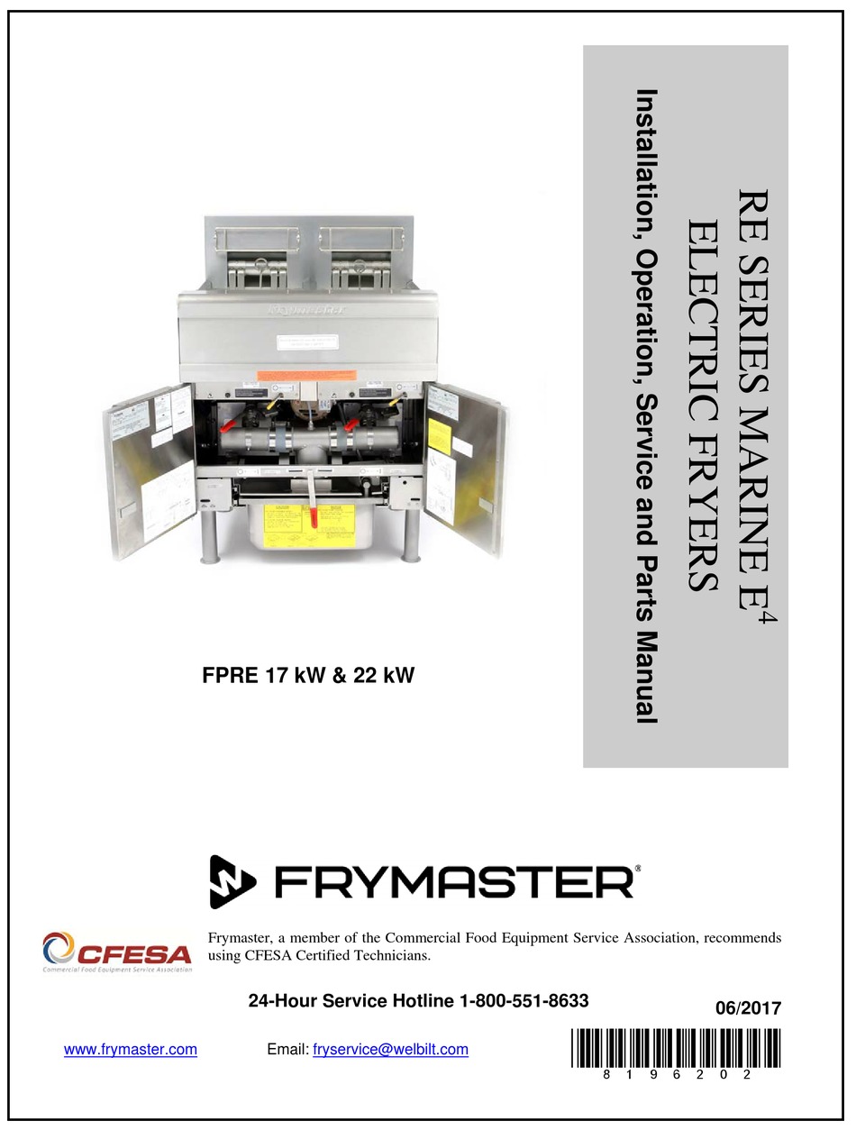 FRYMASTER FPRE117 INSTALLATION, OPERATION, SERVICE, AND PARTS MANUAL ...