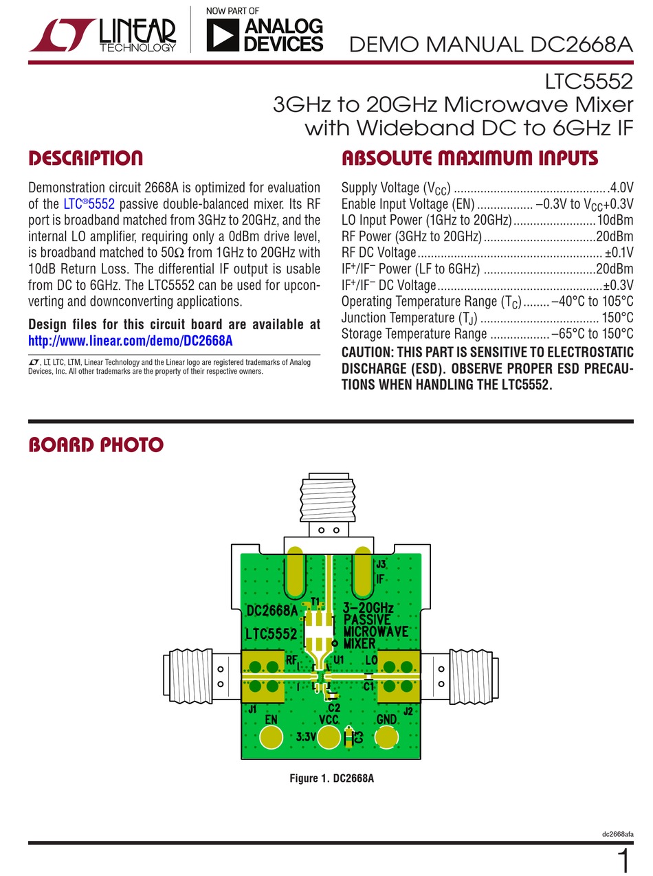 ANALOG DEVICES LINEAR TECHNOLOGY DC2668A DEMO MANUAL Pdf Download