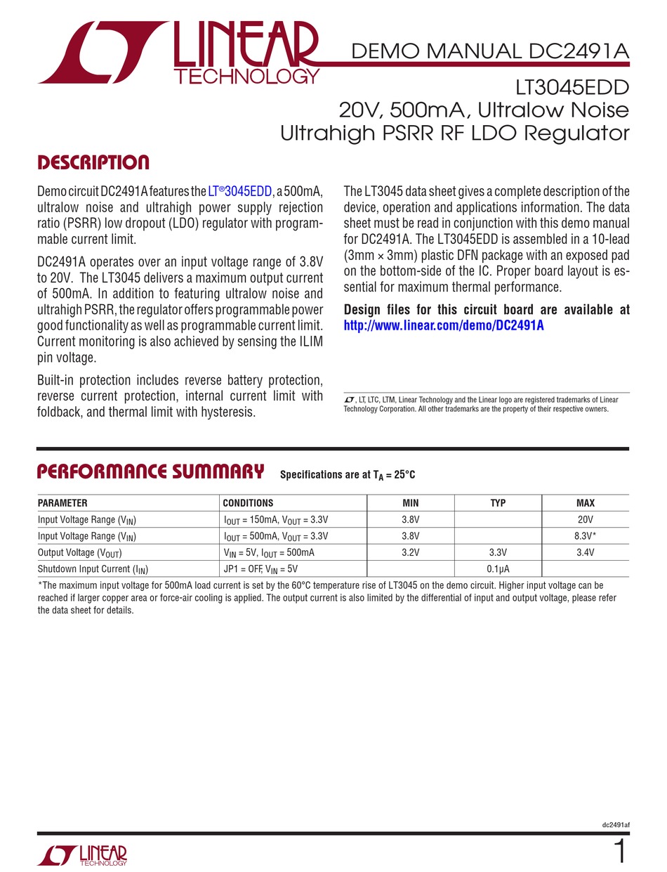 LINEAR TECHNOLOGY DC2491A DEMO MANUAL Pdf Download | ManualsLib