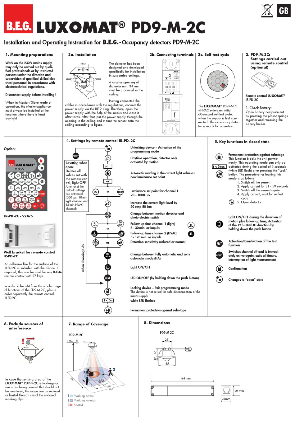 B.E.G. LUXOMAT PD9-M-2C INSTALLATION AND OPERATING INSTRUCTION Pdf ...