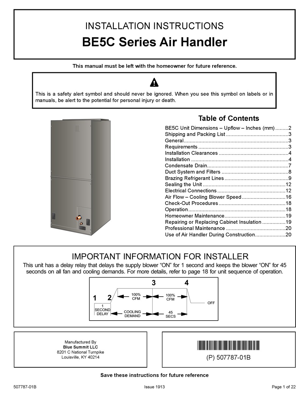 BLUERIDGE BE5C SERIES INSTALLATION INSTRUCTIONS MANUAL Pdf Download ...