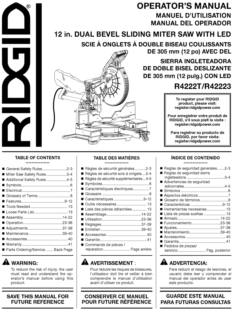 RIDGID R4222T OPERATOR'S MANUAL Pdf Download | ManualsLib