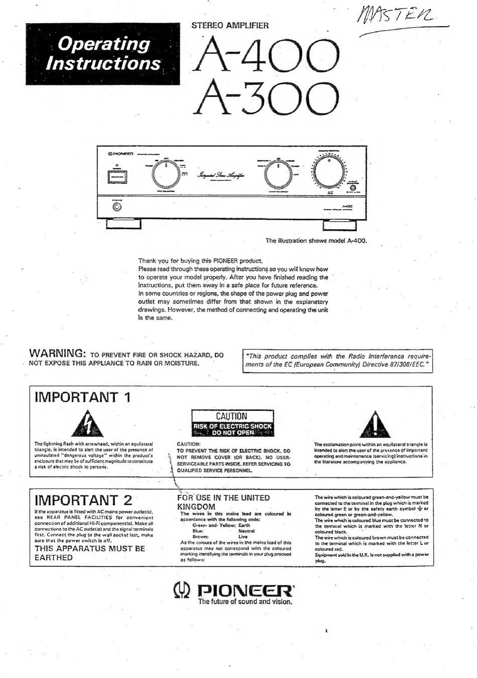 PIONEER A400 OPERATING INSTRUCTIONS MANUAL Pdf Download ManualsLib