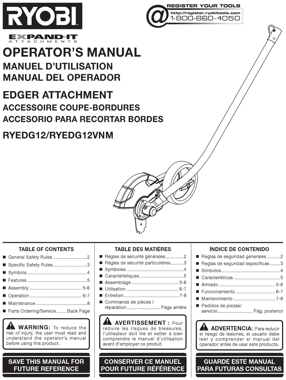 RYOBI EXPAND-IT RYEDG12VNM OPERATOR'S MANUAL Pdf Download | ManualsLib