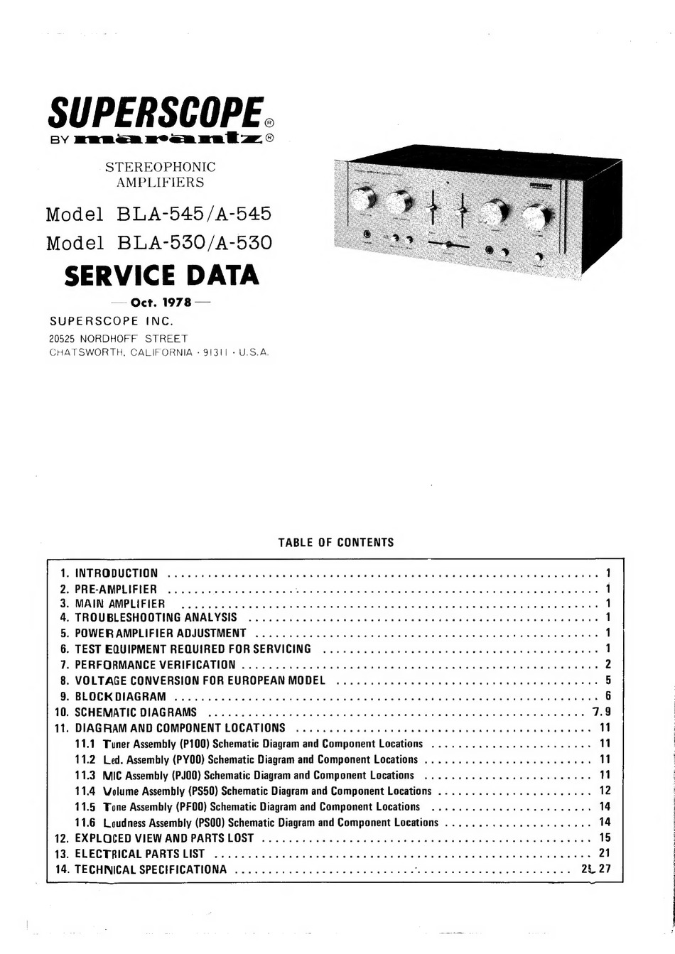 MARANTZ SUPERSCOPE BLA-545 SERVICE DATA Pdf Download | ManualsLib