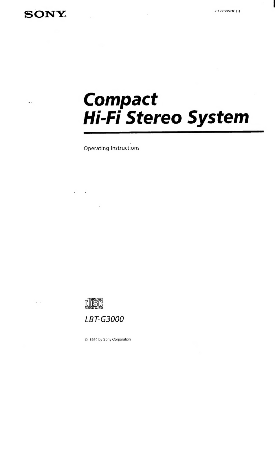 SONY LBT-G3000 OPERATING INSTRUCTIONS MANUAL Pdf Download | ManualsLib