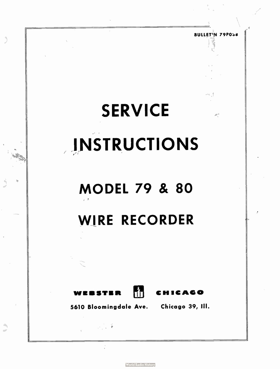 WEBSTER CHICAGO 79 SERVICE INSTRUCTIONS MANUAL Pdf Download | ManualsLib