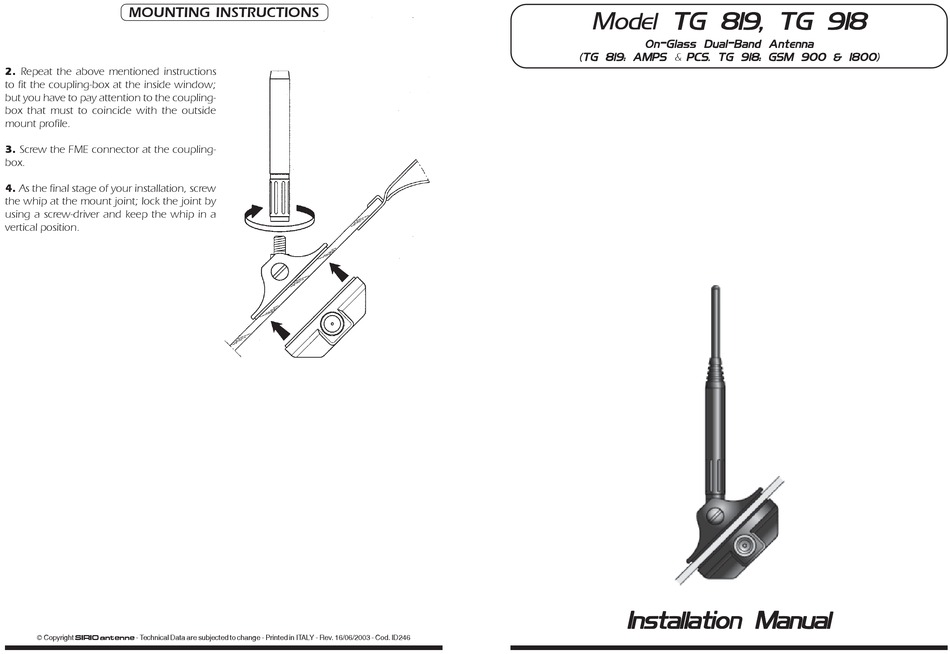Sirio Antenne Tg Installation Manual Pdf Download Manualslib
