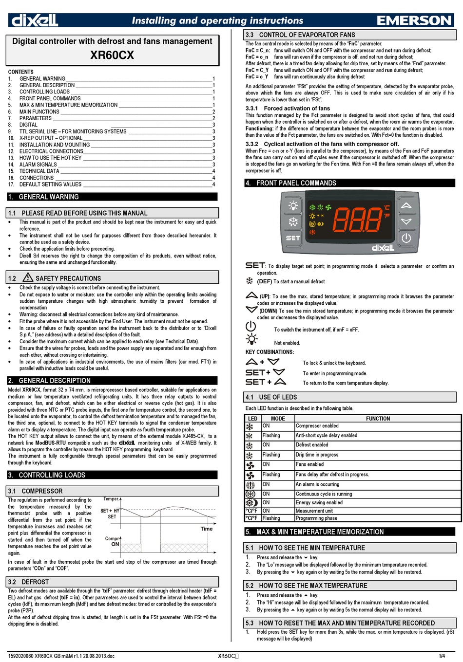 EMERSON DIXELL XR60CX INSTALLING AND OPERATING INSTRUCTIONS Pdf ...