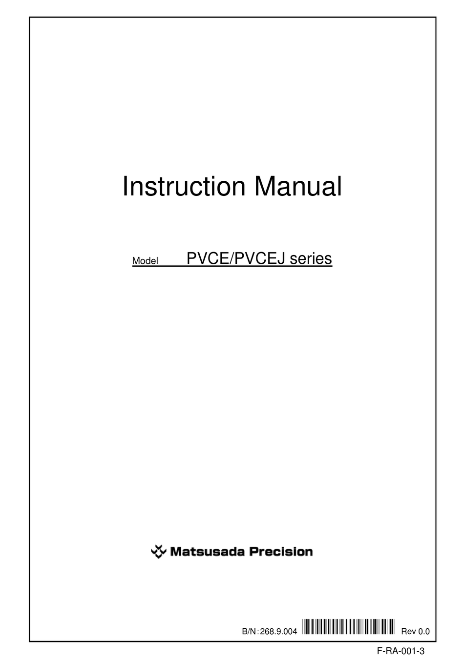 MATSUSADA PRECISION PVCE SERIES INSTRUCTION MANUAL Pdf Download ...