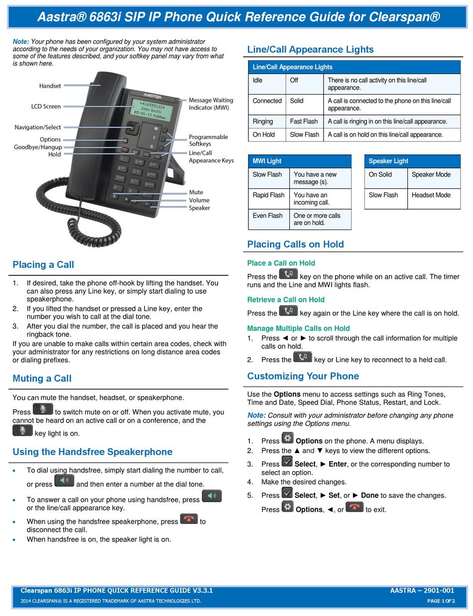 MITEL AASTRA 6863I QUICK REFERENCE MANUAL Pdf Download | ManualsLib