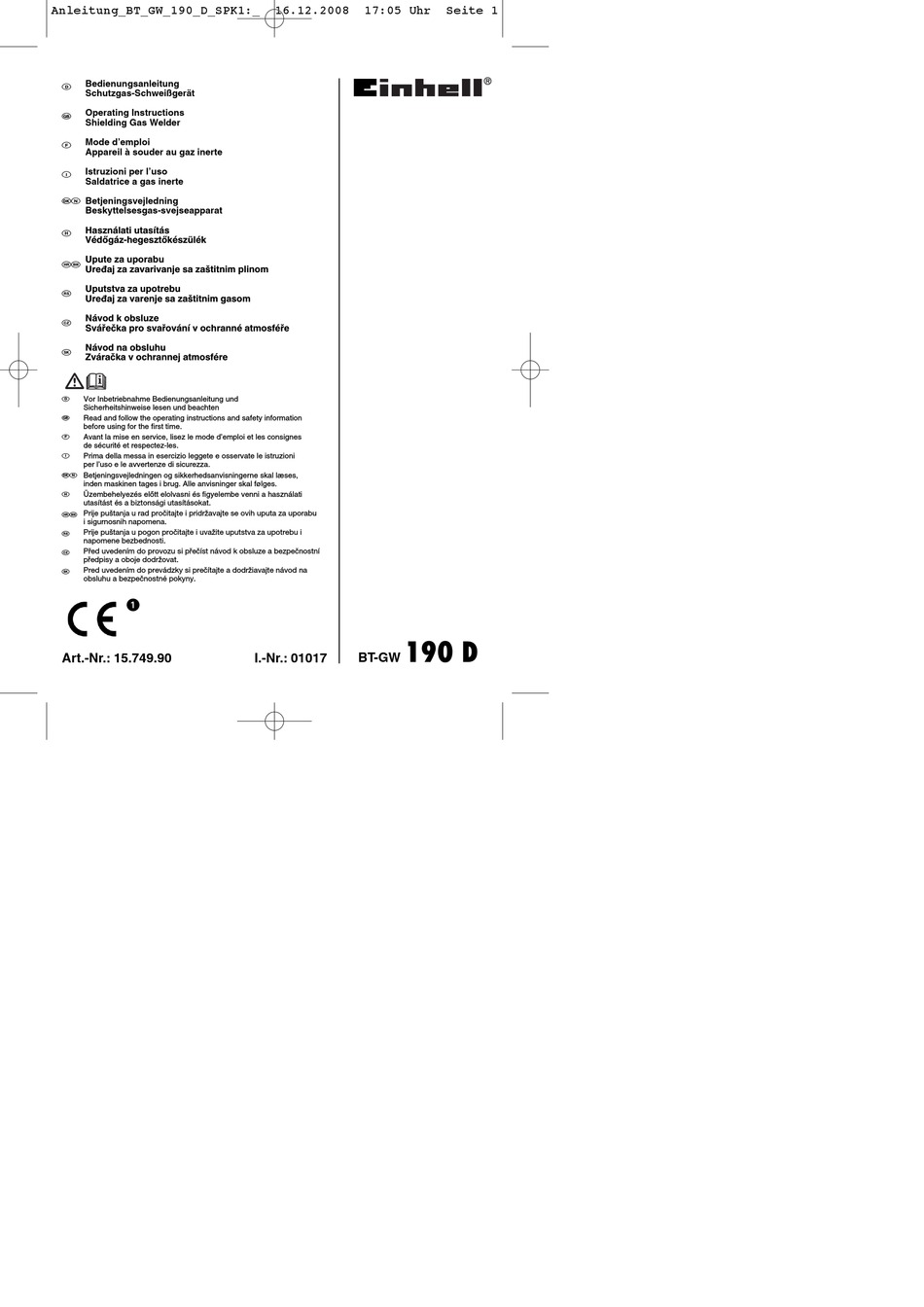 EINHELL 15.749.90 OPERATING INSTRUCTIONS MANUAL Pdf Download | ManualsLib