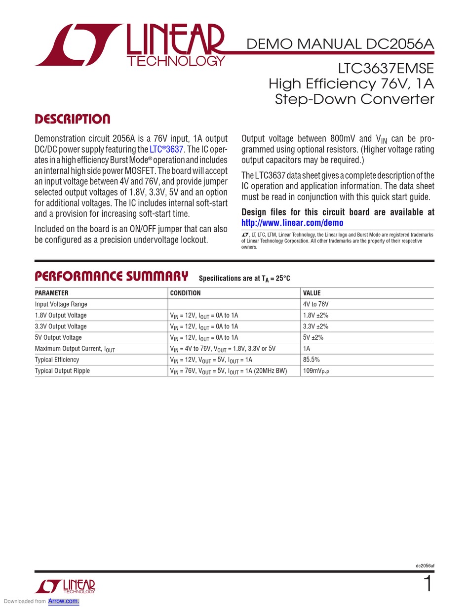 LINEAR TECHNOLOGY DC2056A DEMO MANUAL Pdf Download | ManualsLib