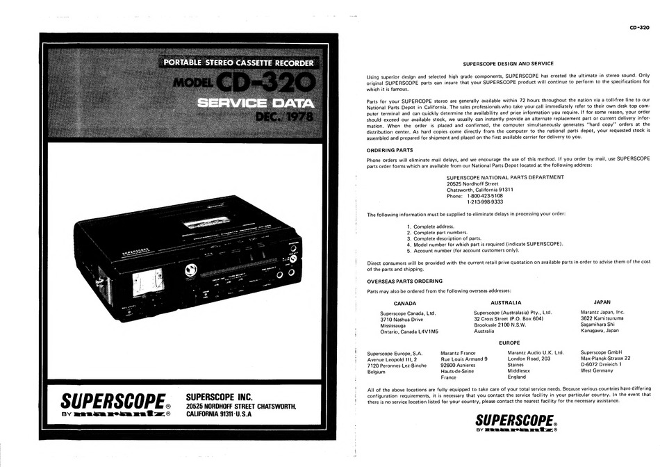 MARANTZ SUPERSCOPE CD-320 SERVICE DATA Pdf Download | ManualsLib