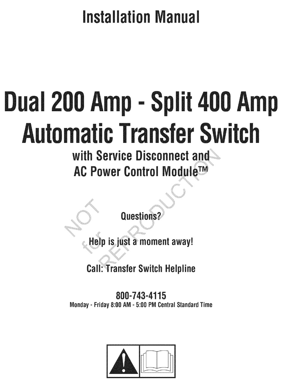 BRIGGS & STRATTON DUAL 200 AMP INSTALLATION MANUAL Pdf Download ...