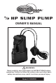 Northern Industrial Tools 1/2 HP SUMP PUMP Owner's Manual