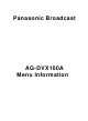 Panasonic DV PROLINE AG-DVX100A Menu Information