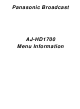 Panasonic DVCPRO VTR AJ-HD1700 Menu Information