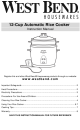 West Bend 12-Cup Automatic Rice Cooker Instruction Manual