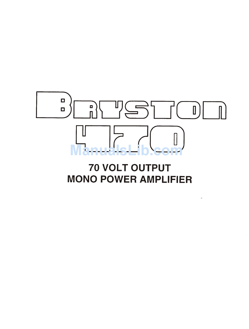BRYSTON 70 SERIES 470 USER MANUAL Pdf Download | ManualsLib