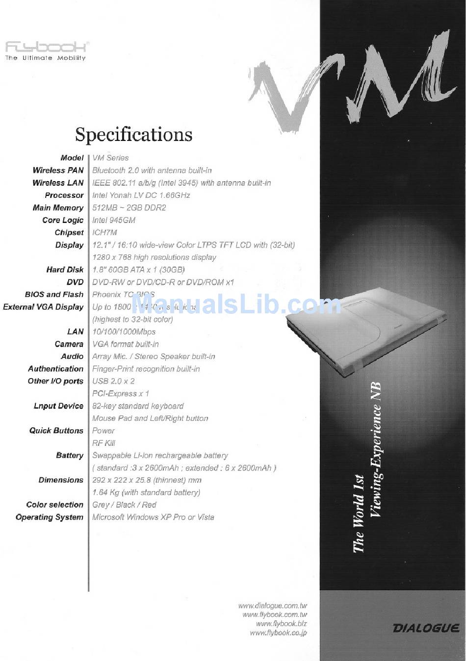 DIALOGUE FLYBOOK VM LAPTOP SPECIFICATIONS ManualsLib