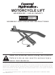 Central Hydraulics MOTORCYCLE LIFT 94813 Assembly And Operating Instructions Manual