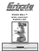 Grizzly WOOD MILL G9959 Parts List