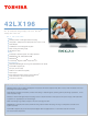 Toshiba Regza 42LX196 Specifications
