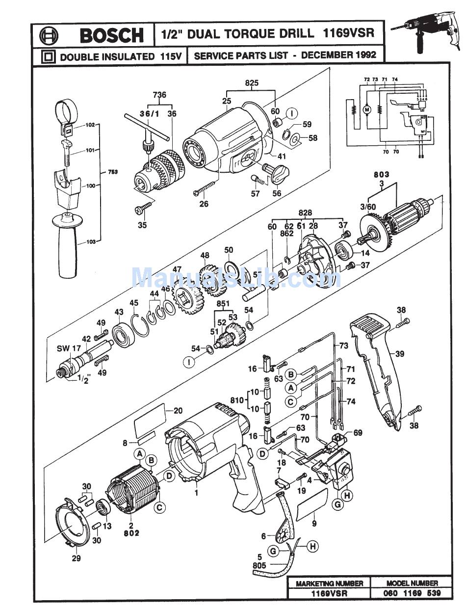 BOSCH 1169VSR 1/2 INCH DUAL TORQUE DOUBLE INSULATED DRILL PARTS LIST Pdf Download ManualsLib