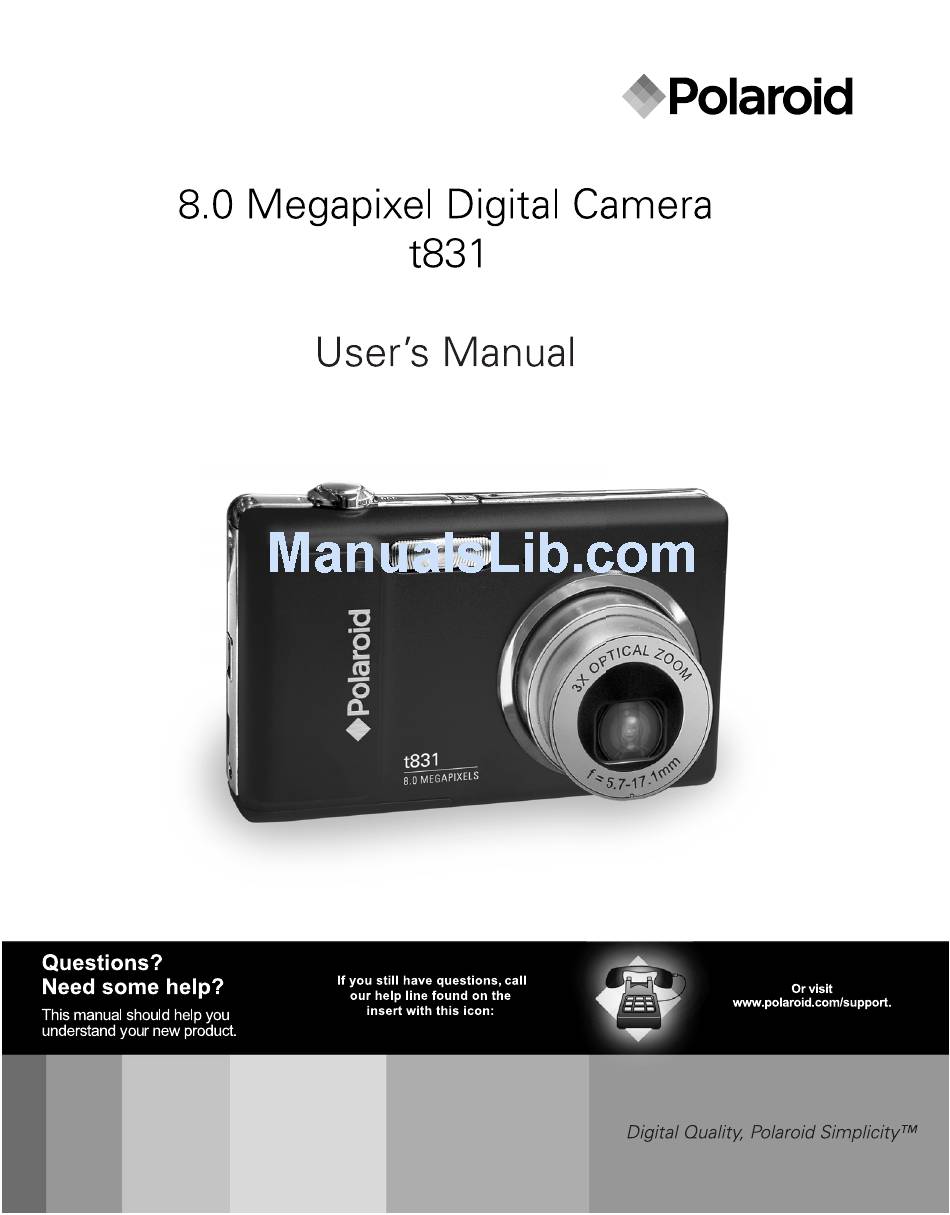 POLAROID T831 DIGITAL CAMERA COMPACT USER MANUAL Pdf Download