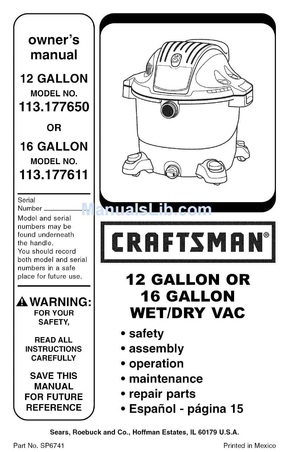 Craftsman Gal Hp Wet Dry Vac Owner S Manual Pdf Download Manualslib